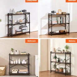 VEVOR Metal Bookshelf, 3-Tier Industrial Bookshelf, Small Rustic Storage Display Bookcase with Open Shelves, Freestanding Display Vintage Shelving Unit Storage Rack, for Living room, Bedroom & Office
