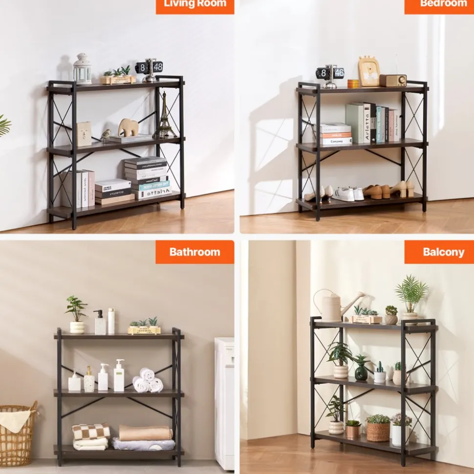 VEVOR Metal Bookshelf, 3-Tier Industrial Bookshelf, Small Rustic Storage Display Bookcase with Open Shelves, Freestanding Display Vintage Shelving Unit Storage Rack, for Living room, Bedroom & Office
