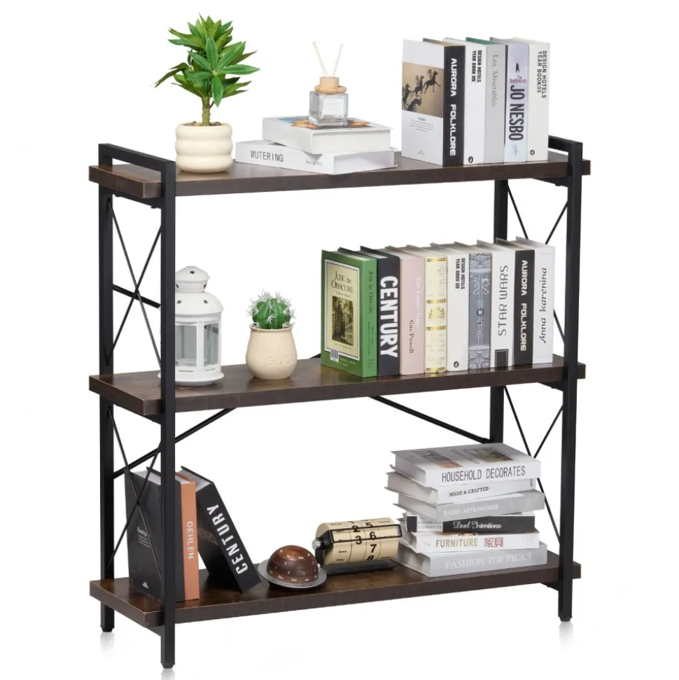 VEVOR Metal Bookshelf, 3-Tier Industrial Bookshelf, Small Rustic Storage Display Bookcase with Open Shelves, Freestanding Display Vintage Shelving Unit Storage Rack, for Living room, Bedroom & Office