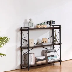VEVOR Metal Bookshelf, 3-Tier Industrial Bookshelf, Small Rustic Storage Display Bookcase with Open Shelves, Freestanding Display Vintage Shelving Unit Storage Rack, for Living room, Bedroom & Office