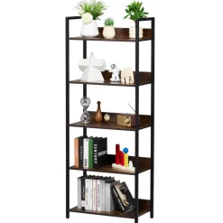 VEVOR Metal Bookshelf, 5-Tier Tall Industrial Bookshelf, Rustic Display Vintage Storage Bookcase with Open Shelves, Freestanding Display Shelving Unit Storage Rack, for Living room, Bedroom & Office