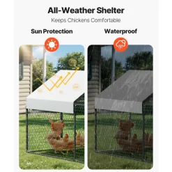 VEVOR Metal Chicken Coop for 4-6 Chickens, 3.3 x 6.6 x 3.3 ft, Small Chicken Cage with Waterproof Cover & Double Doors, Spire Roof Poultry Run Compatible with Wooden Coops, for Rabbit Hen Goose Duck