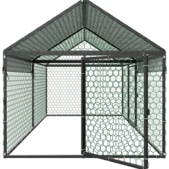 VEVOR Metal Chicken Coop for 4-6 Chickens, 3.3 x 6.6 x 3.3 ft, Small Chicken Cage with Waterproof Cover & Double Doors, Spire Roof Poultry Run Compatible with Wooden Coops, for Rabbit Hen Goose Duck
