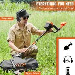 VEVOR Metal Detector for Adults & Kids, 8 Inch Waterproof Search Coil with High Accuracy Pointer Display, Adjustable 38''-49'' Gold Detector, Lightweight Aluminum Stem for Detecting Gold Treasure