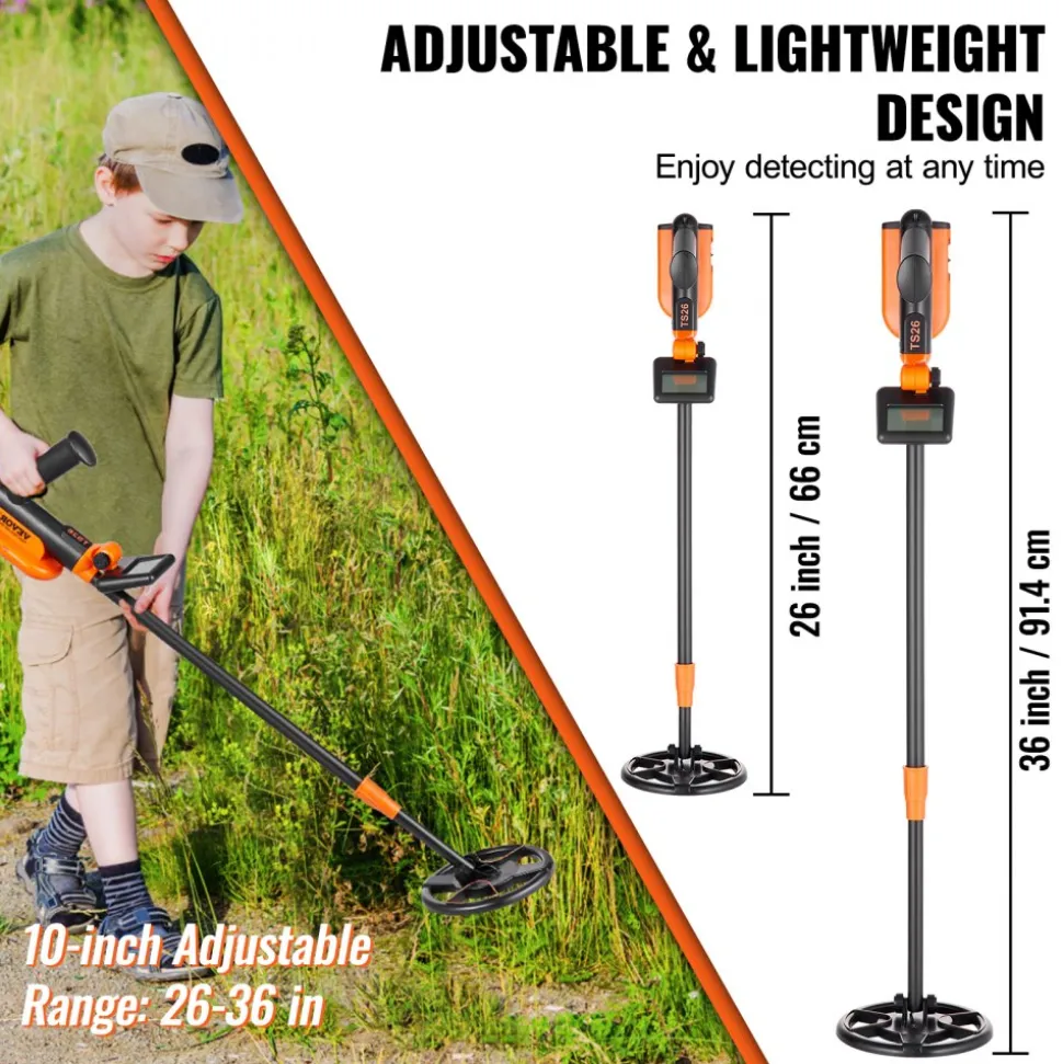VEVOR Metal Detector for Kids, 6 Inch, 25''-37'' Adjustable Gold Detector, IP68 Waterproof Search Coil with LCD Display Advanced DSP Chip, Lightweight for Junior & Youth Detecting Gold Coin Treasure