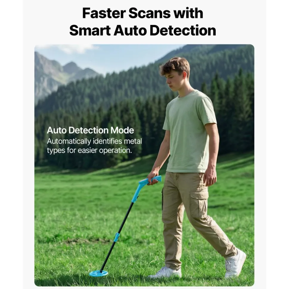 VEVOR Metal Detector, 4", Lightweight Metal Detector with LCD Display, 6" IP68 Waterproof Search Coil, Adjustable 25.6"-36.6" High Accuracy Gold Detector, Easy to Use, for Detecting Gold Exploration