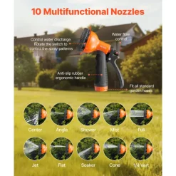 VEVOR Metal Garden Hose 200 ft, Rust Proof Stainless Steel Water Hose, Heavy Duty Backyard Hose with 10 Function Nozzle, No-Kink & Flexible Water Pipe, Lightweight Metal Hose for Yard, Outdoor