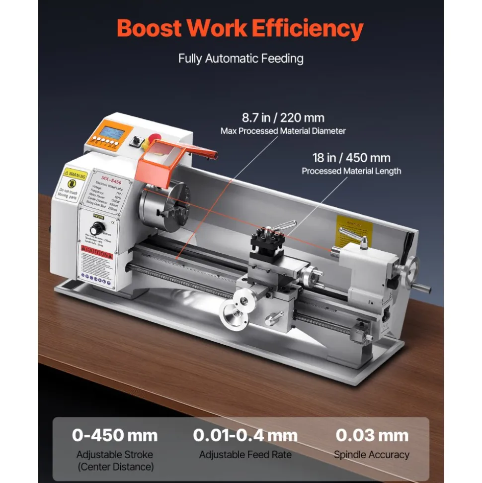 VEVOR Metal Lathe Machine, 8.7 x 18 in, Precision Bench Power Metal Lathe, Automatic Feed, 0-2500 RPM Variable Speed, 1250W Brushless Motor, for Processing Precision Parts Soft Metals Wood Plastics