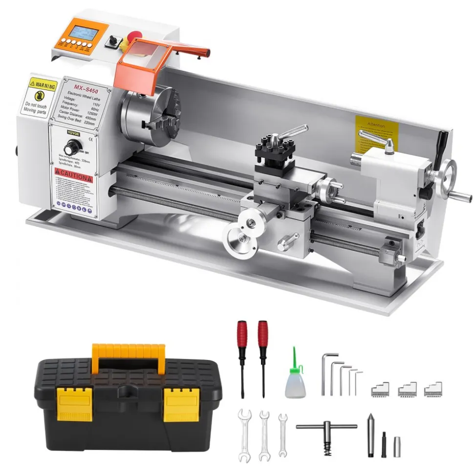 VEVOR Metal Lathe Machine, 8.7 x 18 in, Precision Bench Power Metal Lathe, Automatic Feed, 0-2500 RPM Variable Speed, 1250W Brushless Motor, for Processing Precision Parts Soft Metals Wood Plastics