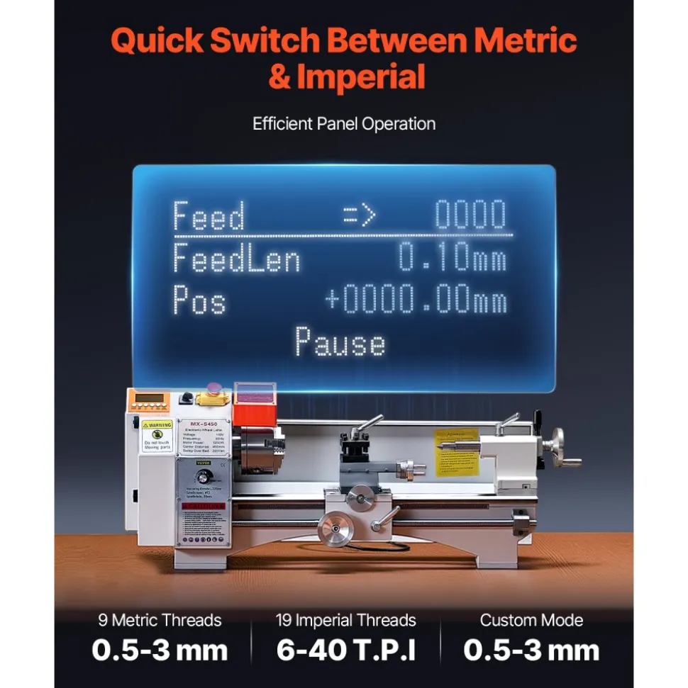 VEVOR Metal Lathe Machine, 8.7 x 18 in, Precision Bench Power Metal Lathe, Automatic Feed, 0-2500 RPM Variable Speed, 1250W Brushless Motor, for Processing Precision Parts Soft Metals Wood Plastics