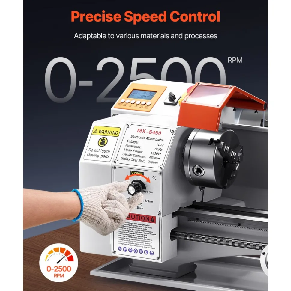 VEVOR Metal Lathe Machine, 8.7 x 18 in, Precision Bench Power Metal Lathe, Automatic Feed, 0-2500 RPM Variable Speed, 1250W Brushless Motor, for Processing Precision Parts Soft Metals Wood Plastics