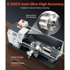 VEVOR Metal Lathe, 8 x 16 in, 550W Benchtop Lathe Machine, 0-2500 RPM Variable Speed, with 0.0003 in Spindle Accuracy Metal Gear, for Processing Precision Parts Imperial/Metric Thread Soft Metals Wood