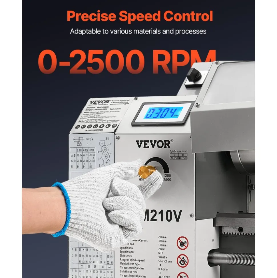 VEVOR Metal Lathe, 8 x 16 in, 550W Benchtop Lathe Machine, 0-2500 RPM Variable Speed, with 0.0003 in Spindle Accuracy Metal Gear, for Processing Precision Parts Imperial/Metric Thread Soft Metals Wood