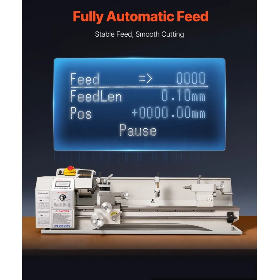 VEVOR Metal Lathe 8.7 x 30 in 1100W Benchtop Lathe Machine Variable Speed, 3000 RPM Max Spindle Speed, with Metal Gear, Brushless Motor, 8 Metric 8 Imperial Threads, for Metalworking Threading Turning