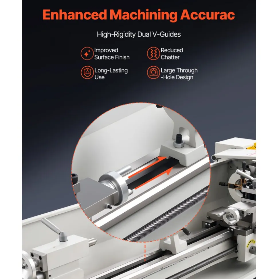VEVOR Metal Lathe 8.7 x 30 in 1100W Benchtop Lathe Machine Variable Speed, 3000 RPM Max Spindle Speed, with Metal Gear, Brushless Motor, 8 Metric 8 Imperial Threads, for Metalworking Threading Turning