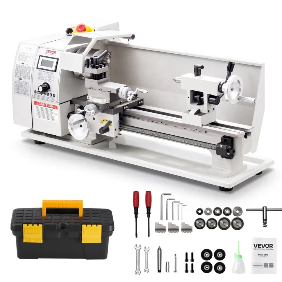 VEVOR Metal Lathe 8 x 16 in 650W Benchtop Lathe Machine Variable Speed, 2500 RPM Max Speed with Metal Gear, Reversible Direction, 14 Metric 10 Imperial Threads, for Precision Metalworking Turning