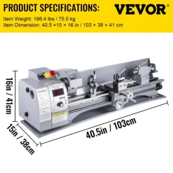 VEVOR Metal Lathe, 210x720 Mini Lathe Machine, 2500 RPM Variable Speed Change, 750W Precision Mini Lathe, Metal Working Lathe with Brushless Motor, Milling Machine for Various Metal Turning