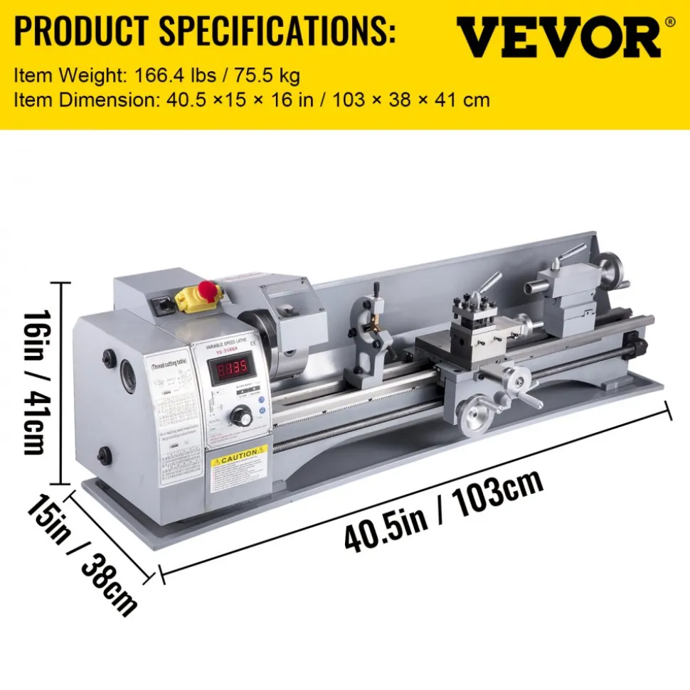 VEVOR Metal Lathe, 210x720 Mini Lathe Machine, 2500 RPM Variable Speed Change, 750W Precision Mini Lathe, Metal Working Lathe with Brushless Motor, Milling Machine for Various Metal Turning