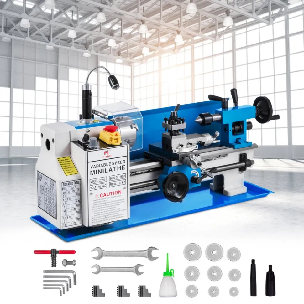 VEVOR Metal Lathe 7"x12",Precision Bench Top Mini Metal Lathe 550W, Metal Lathe Variable Speed 50-2500 RPM Nylon Gear With A Movable Lamp for Precision Parts Processing