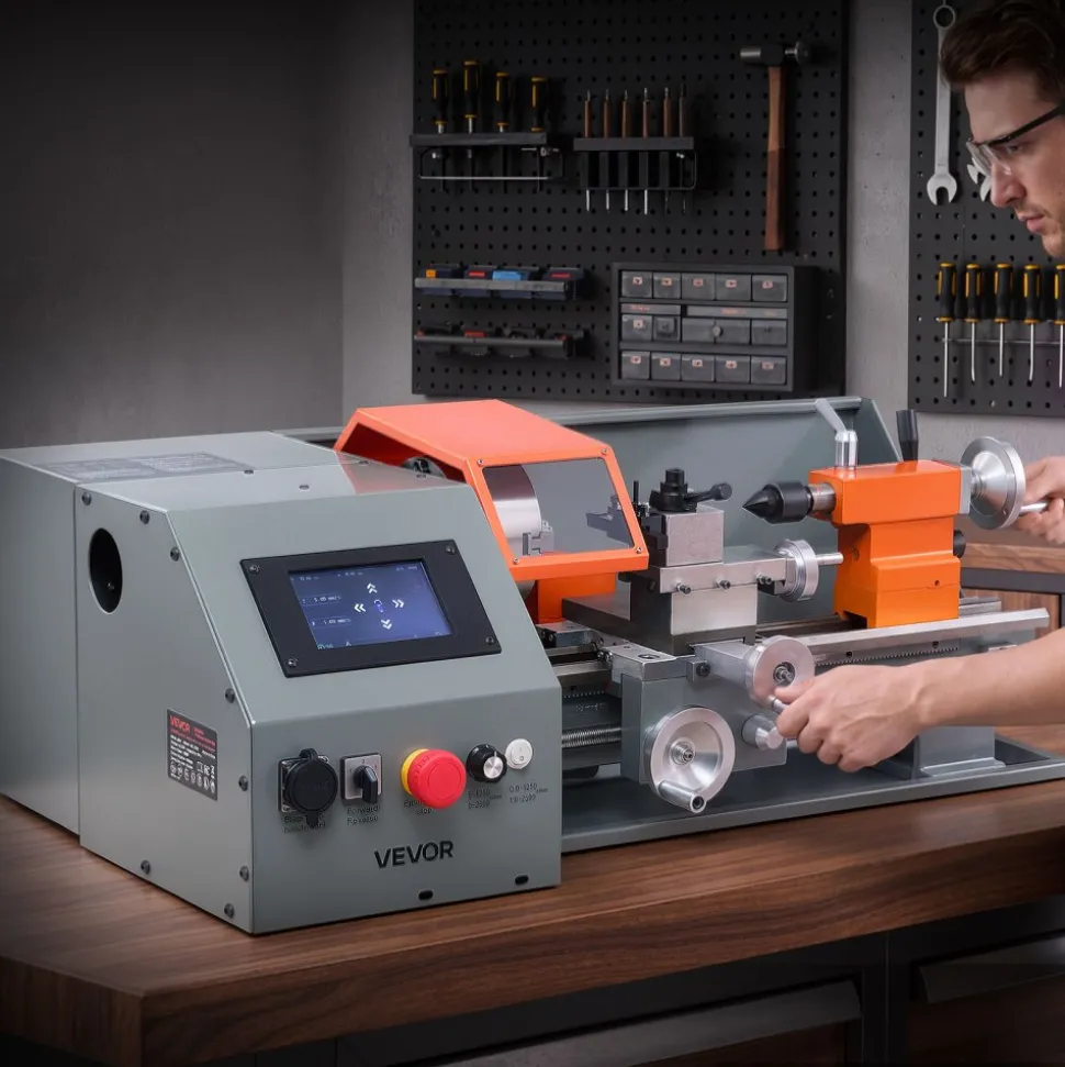VEVOR Metal Lathe 8"x16" 1100W Benchtop CNC Metal Lathe Touchscreen Control, for Fully Automatic Metalworking Turning, Quick-Change Tool Post, Electronic Leadscrew Drive, Variable Speed 2500 RPM Max