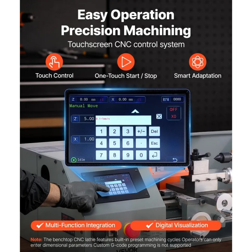 VEVOR Metal Lathe 8"x16" 1100W Benchtop CNC Metal Lathe Touchscreen Control, for Fully Automatic Metalworking Turning, Quick-Change Tool Post, Electronic Leadscrew Drive, Variable Speed 2500 RPM Max