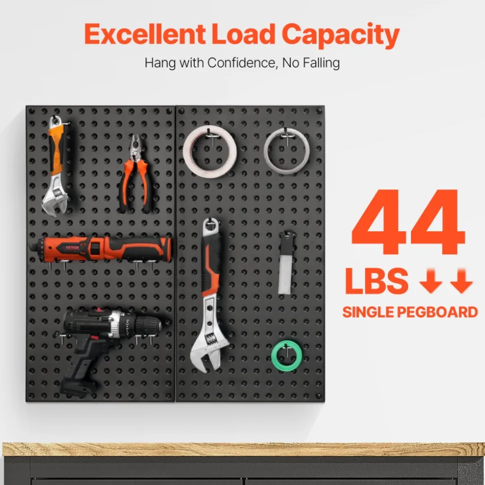 VEVOR Metal Pegboard Panels, 24" x 12" Pegboard, 2 Panels, Heavy Duty Peg Board Wall Organizer with Accessories, for Living Room Garage Tool Storage Office Organization Craft Room Kitchen Home, Black
