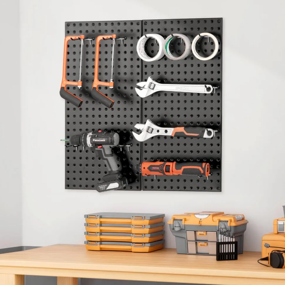VEVOR Metal Pegboard Panels, 24" x 12" Pegboard, 2 Panels, Heavy Duty Peg Board Wall Organizer with Accessories, for Living Room Garage Tool Storage Office Organization Craft Room Kitchen Home, Black