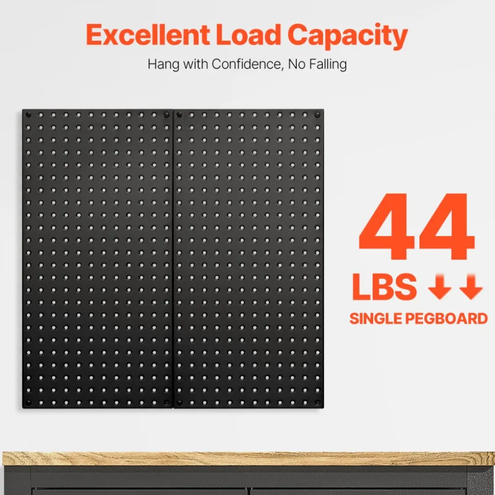 VEVOR Metal Pegboard Panels, 32" x 16" Pegboard, 2 Panels, Heavy Duty Steel Peg Board Wall Organizer, for Living Room Garage Tool Storage Workbench Office Organization Craft Room Kitchen Home, Black