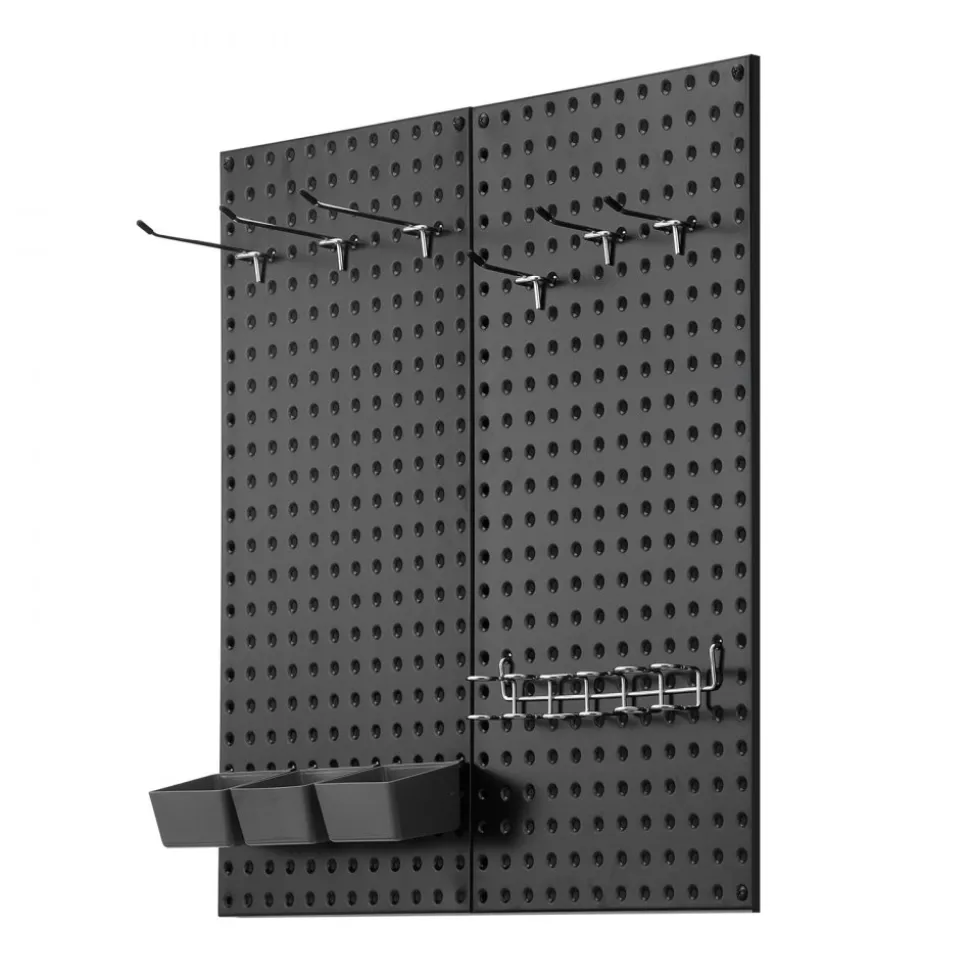 VEVOR Metal Pegboard Panels, 32" x 16" Pegboard, 2 Panels, Heavy Duty Steel Peg Board Wall Organizer, for Living Room Garage Tool Storage Workbench Office Organization Craft Room Kitchen Home, Black