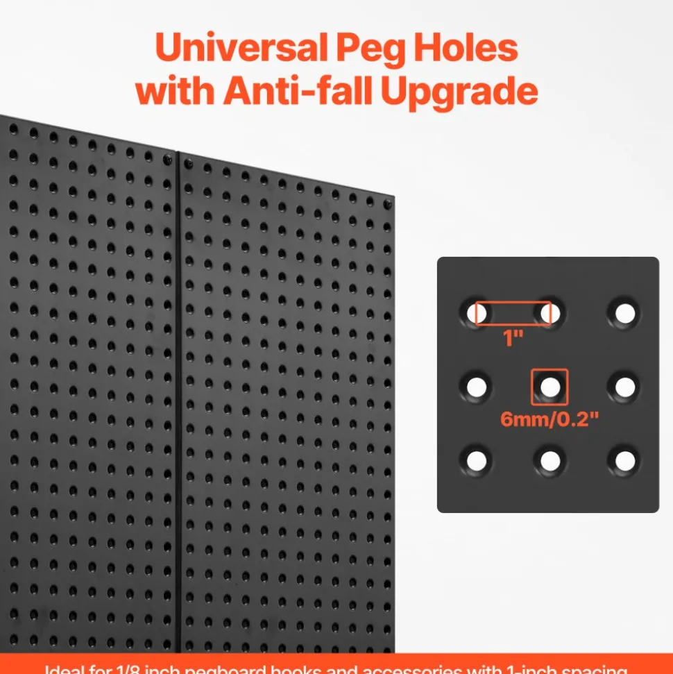 VEVOR Metal Pegboard Panels, 24" x 12" Pegboard, 3 Panels, Heavy Duty Steel Peg Board Wall Organizer, for Living Room Garage Tool Storage Workbench Office Organization Craft Room Kitchen Home, Black