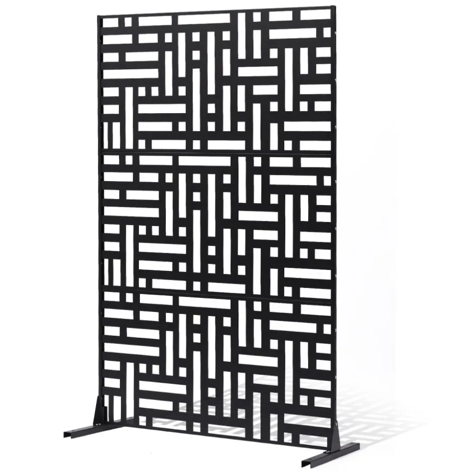 VEVOR Metal Privacy Screen, 47" W x 76" H, Outdoor Privacy Screens 3-Panel, Freestanding Outdoor Divider with Stand, Decorative Garden Steel Privacy Fence for Balcony Patio Indoor Room Hot Tub Black