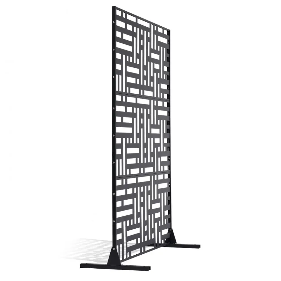 VEVOR Metal Privacy Screen, 47" W x 76" H, Outdoor Privacy Screens 3-Panel, Freestanding Outdoor Divider with Stand, Decorative Garden Steel Privacy Fence for Balcony Patio Indoor Room Hot Tub Black
