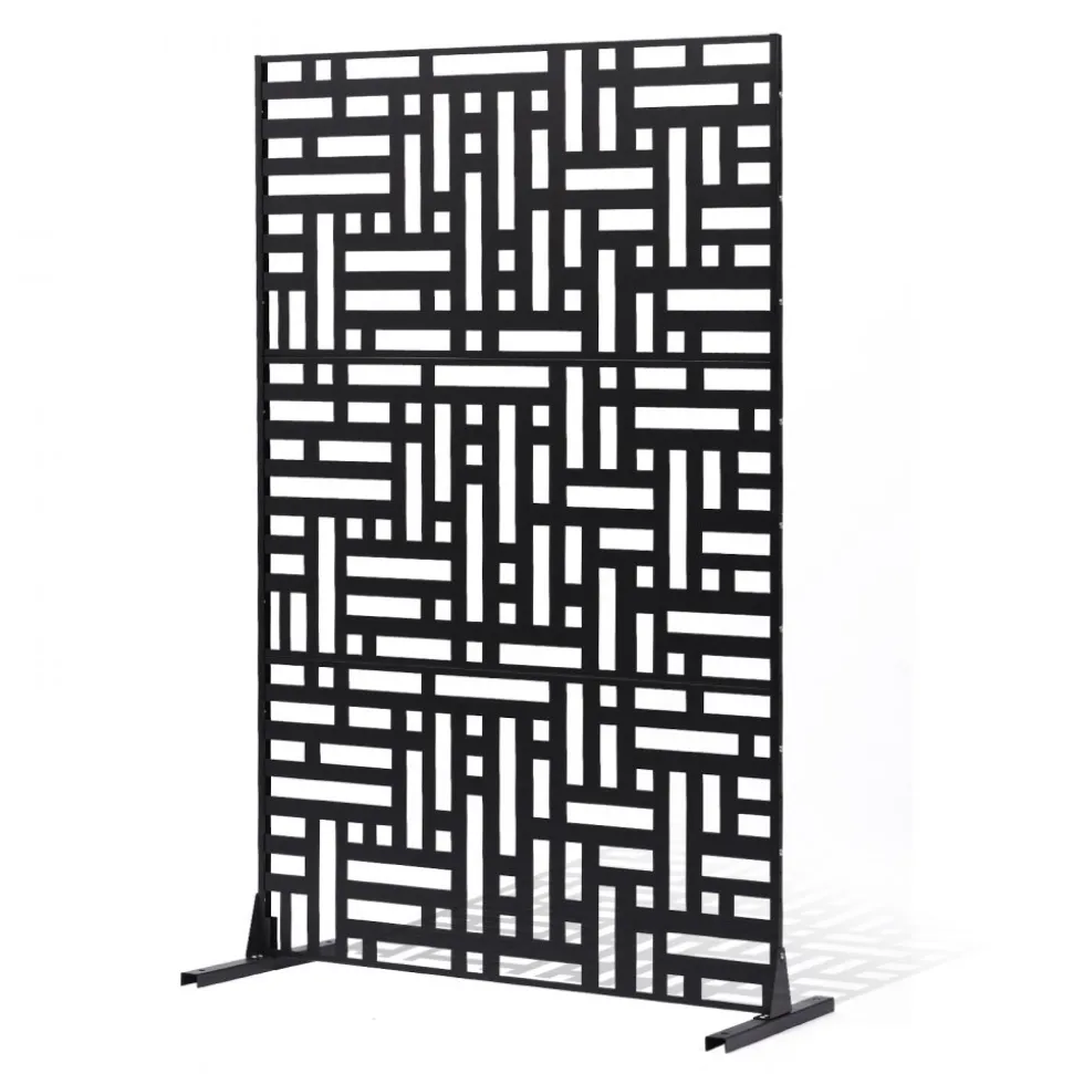 VEVOR Metal Privacy Screen, 47" W x 76" H, Outdoor Privacy Screens 3-Panel, Freestanding Outdoor Divider with Stand, Decorative Garden Steel Privacy Fence for Balcony Patio Indoor Room Hot Tub Black