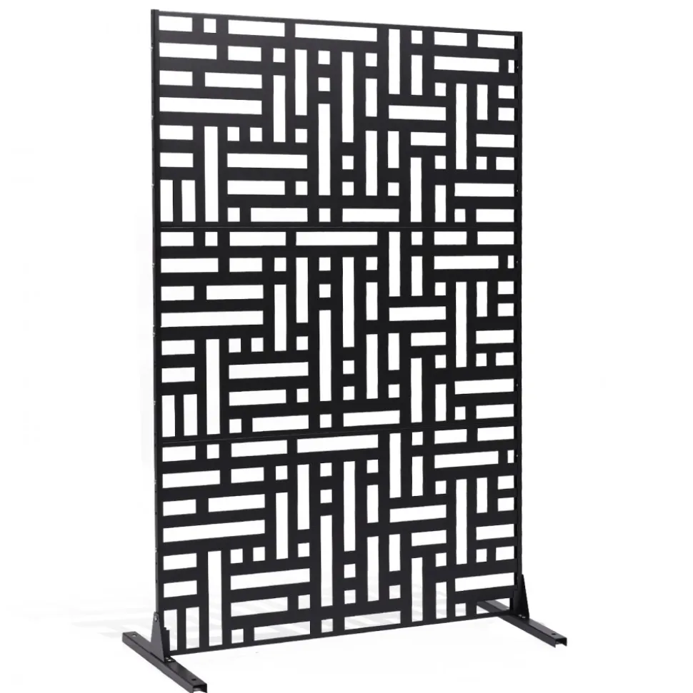 VEVOR Metal Privacy Screen, 47" W x 76" H, Outdoor Privacy Screens 3-Panel, Freestanding Outdoor Divider with Stand, Decorative Garden Steel Privacy Fence for Balcony Patio Indoor Room Hot Tub Black