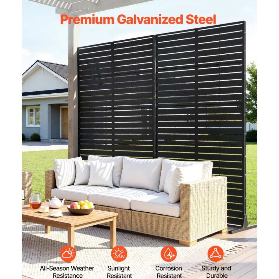 VEVOR Metal Privacy Screen, 44" W x 72" H Freestanding Modern Privacy Fence, Garden Divider Panel with Extended Base & Reinforcement Fixed, Freestanding Outdoor Divider for Garden, Indoor, Courtyard