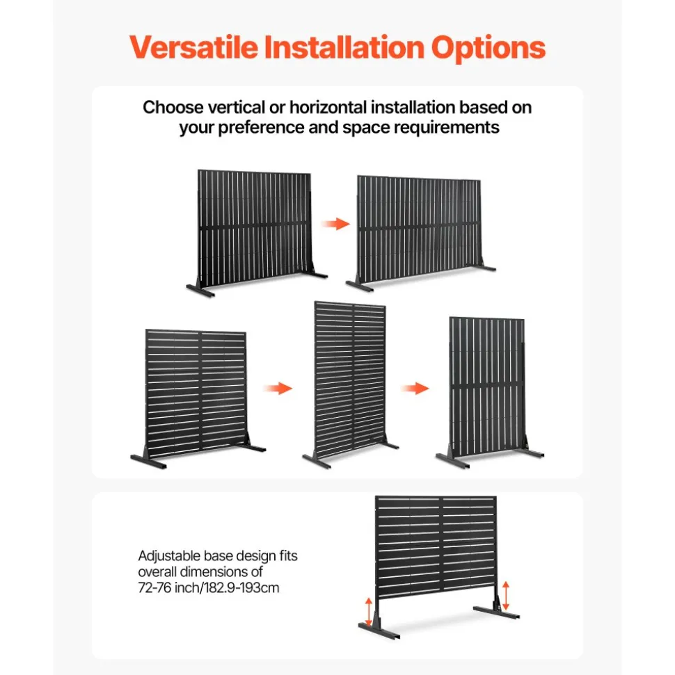 VEVOR Metal Privacy Screen, 44" W x 72" H Freestanding Modern Privacy Fence, Garden Divider Panel with Extended Base & Reinforcement Fixed, Freestanding Outdoor Divider for Garden, Indoor, Courtyard