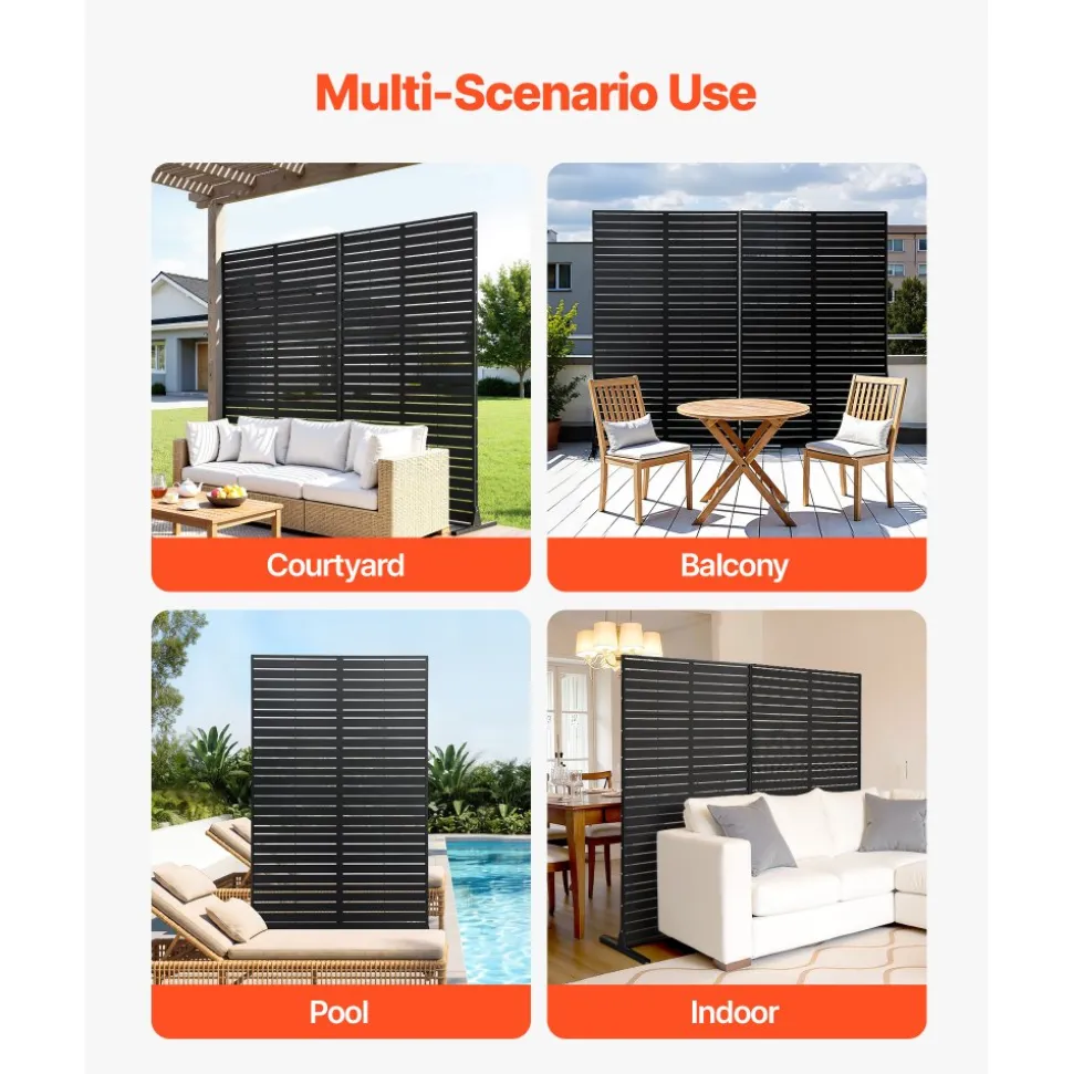 VEVOR Metal Privacy Screen, 44" W x 72" H Freestanding Modern Privacy Fence, Garden Divider Panel with Extended Base & Reinforcement Fixed, Freestanding Outdoor Divider for Garden, Indoor, Courtyard