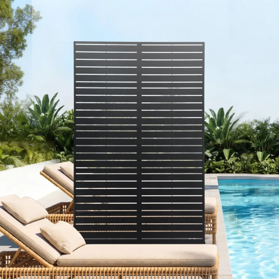 VEVOR Metal Privacy Screen, 44" W x 72" H Freestanding Modern Privacy Fence, Garden Divider Panel with Extended Base & Reinforcement Fixed, Freestanding Outdoor Divider for Garden, Indoor, Courtyard