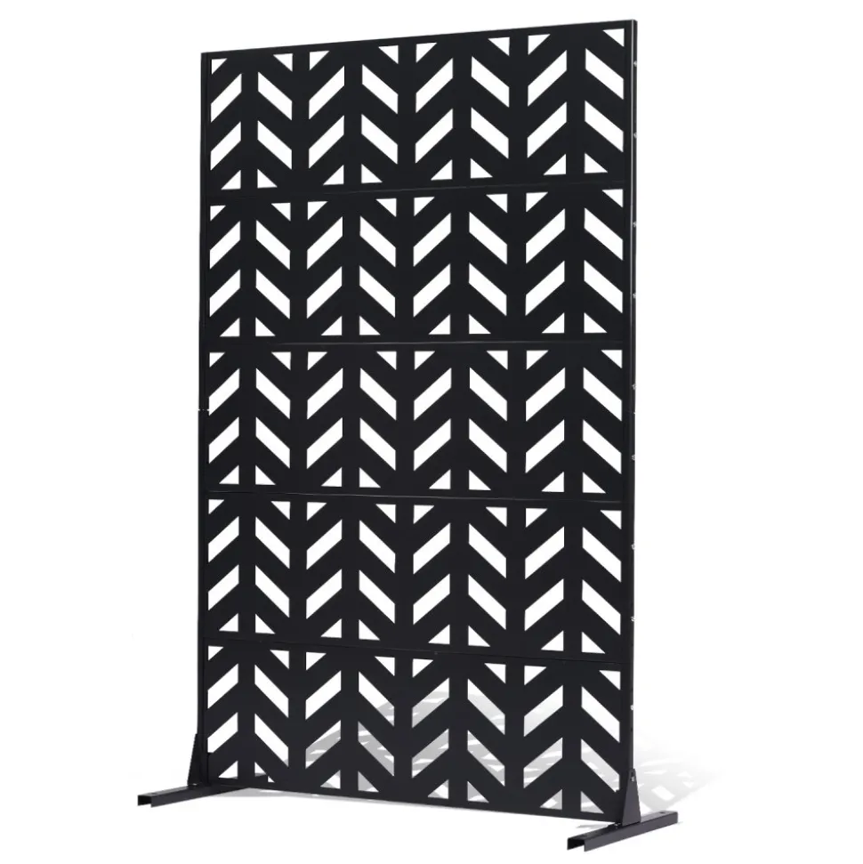 VEVOR Metal Privacy Screen, 47" W x 72" H, Outdoor Privacy Screens 5-Panel, Freestanding Outdoor Divider with Stand, Decorative Garden Steel Privacy Fence for Balcony Patio Indoor Room Black