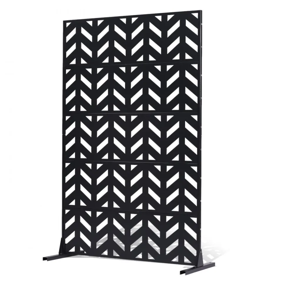 VEVOR Metal Privacy Screen, 47" W x 72" H, Outdoor Privacy Screens 5-Panel, Freestanding Outdoor Divider with Stand, Decorative Garden Steel Privacy Fence for Balcony Patio Indoor Room Black