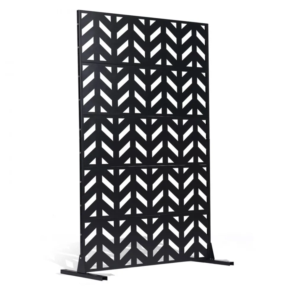 VEVOR Metal Privacy Screen, 47" W x 72" H, Outdoor Privacy Screens 5-Panel, Freestanding Outdoor Divider with Stand, Decorative Garden Steel Privacy Fence for Balcony Patio Indoor Room Black