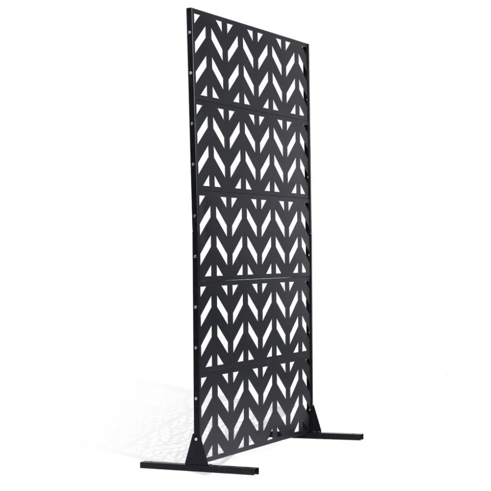 VEVOR Metal Privacy Screen, 47" W x 72" H, Outdoor Privacy Screens 5-Panel, Freestanding Outdoor Divider with Stand, Decorative Garden Steel Privacy Fence for Balcony Patio Indoor Room Black