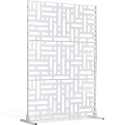 VEVOR Metal Privacy Screen, 47" W x 76" H Outdoor Privacy Screens 3-Panel, Freestanding Outdoor Divider with Stand, Decorative Garden Steel Privacy Fence for Balcony Patio Indoor Room Hot Tub White