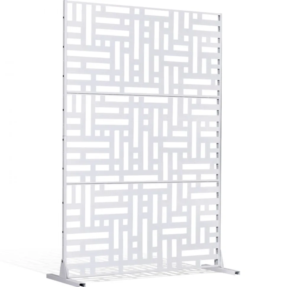 VEVOR Metal Privacy Screen, 47" W x 76" H Outdoor Privacy Screens 3-Panel, Freestanding Outdoor Divider with Stand, Decorative Garden Steel Privacy Fence for Balcony Patio Indoor Room Hot Tub White