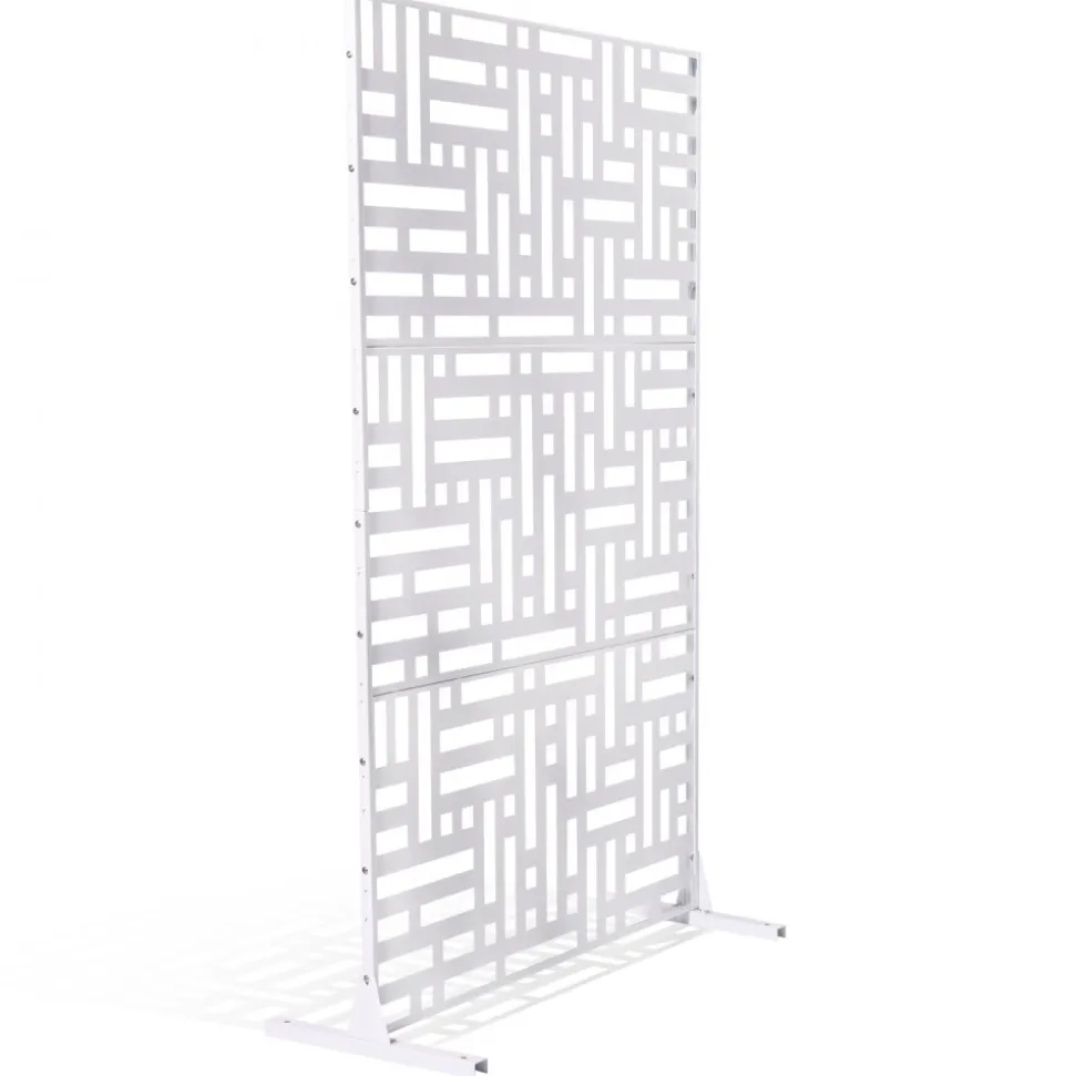 VEVOR Metal Privacy Screen, 47" W x 76" H Outdoor Privacy Screens 3-Panel, Freestanding Outdoor Divider with Stand, Decorative Garden Steel Privacy Fence for Balcony Patio Indoor Room Hot Tub White