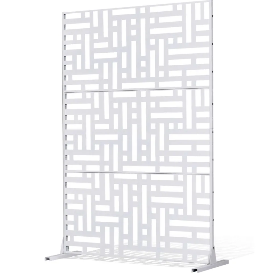VEVOR Metal Privacy Screen, 47" W x 76" H Outdoor Privacy Screens 3-Panel, Freestanding Outdoor Divider with Stand, Decorative Garden Steel Privacy Fence for Balcony Patio Indoor Room Hot Tub White