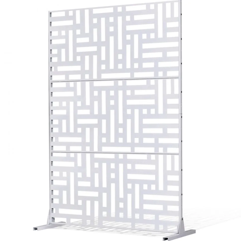VEVOR Metal Privacy Screen, 47" W x 76" H Outdoor Privacy Screens 3-Panel, Freestanding Outdoor Divider with Stand, Decorative Garden Steel Privacy Fence for Balcony Patio Indoor Room Hot Tub White
