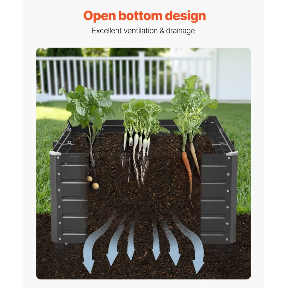 VEVOR Metal Raised Garden Bed, 6.7 x 3 x 1.5 ft Outdoor Galvalume Planter Garden Box, Open Bottom Design, Large Planter Raised Bed for Growing Vegetables, Flowers, Herbs, and Succulents, Gray