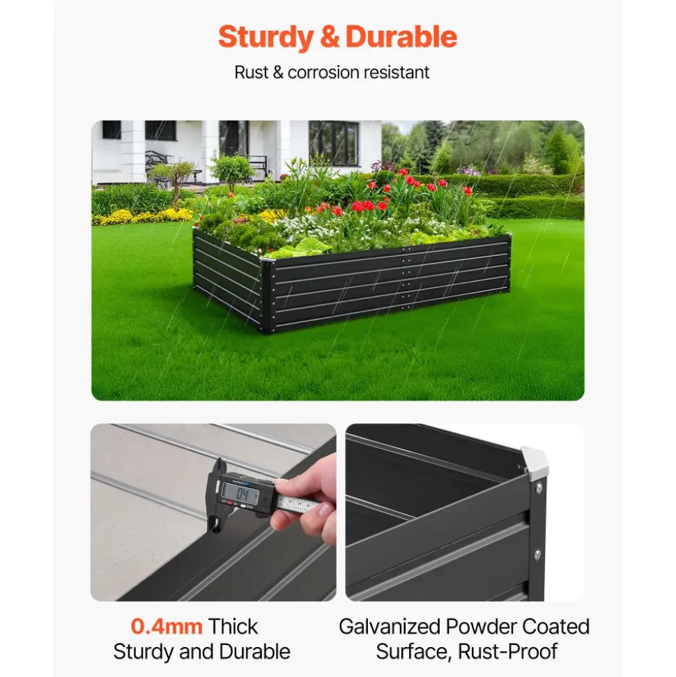 VEVOR Metal Raised Garden Bed, 6.7 x 3 x 1.5 ft Outdoor Galvalume Planter Garden Box, Open Bottom Design, Large Planter Raised Bed for Growing Vegetables, Flowers, Herbs, and Succulents, Gray