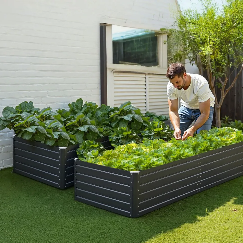 VEVOR Metal Raised Garden Bed, 6.7 x 3 x 1.5 ft Outdoor Galvalume Planter Garden Box, Open Bottom Design, Large Planter Raised Bed for Growing Vegetables, Flowers, Herbs, and Succulents, Gray